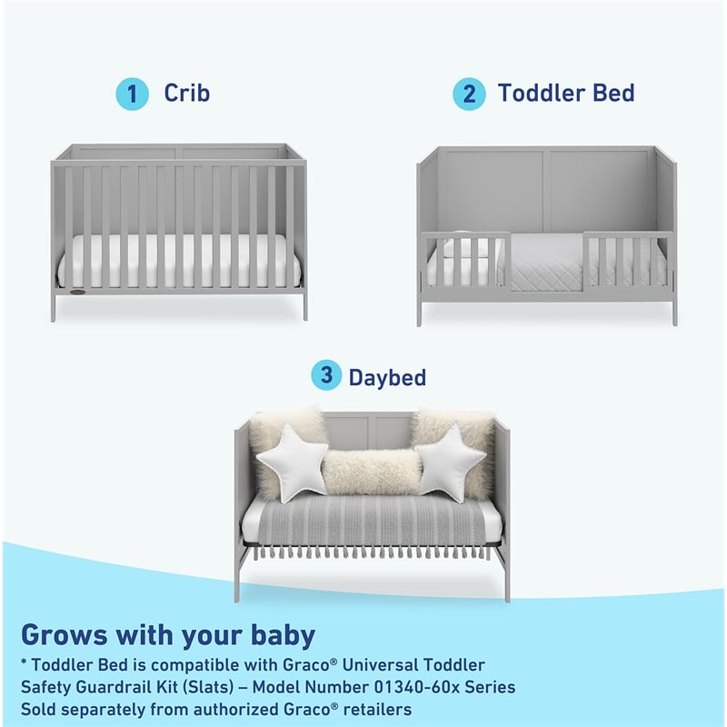 Stork Craft USA Graco Theo Wood 3-in-1 Convertible Crib in Pebble Gray