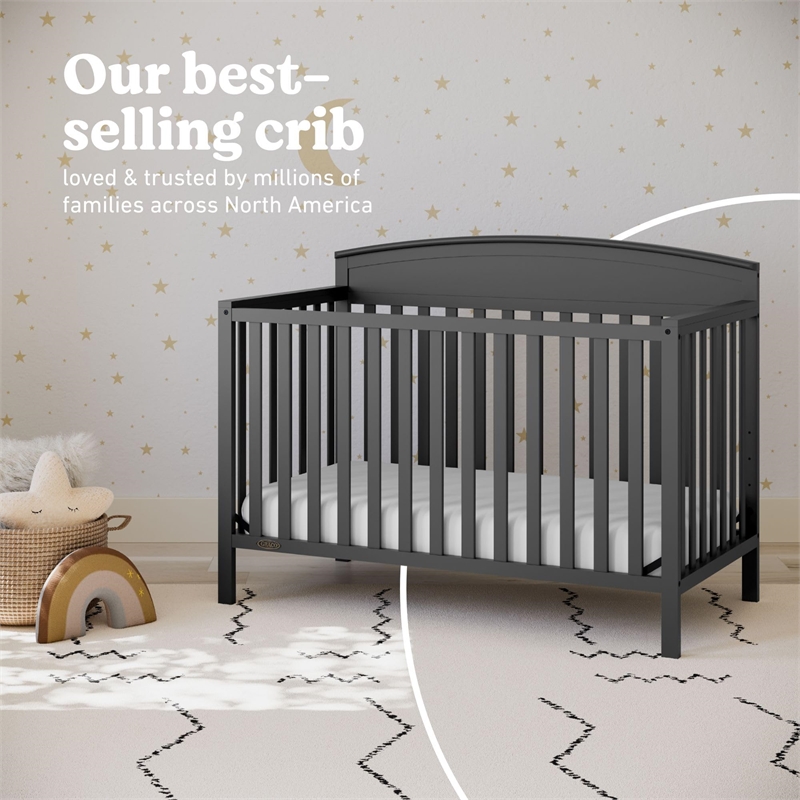 Stork Craft USA Graco Benton Wood 4-in-1 Convertible Crib in Gray