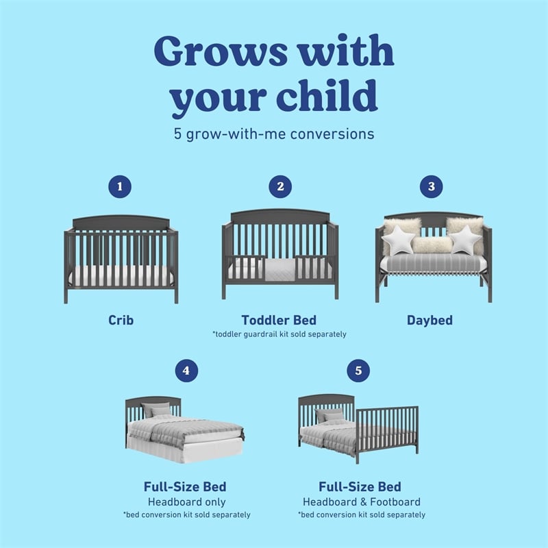 Stork Craft USA Graco Benton Wood 4-in-1 Convertible Crib in Gray