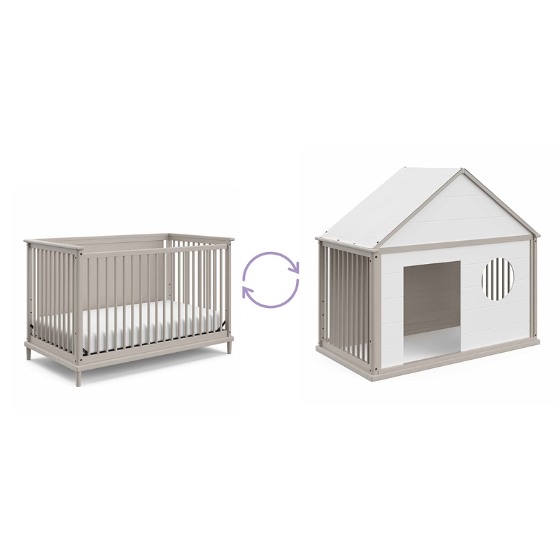 Stork Craft USA Motherly Timeless Wood 5-in-1 Crib and Playhouse in Beige