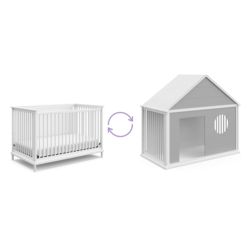 Stork Craft USA Motherly Timeless Wood 5-in-1 Crib and Playhouse in Pebble Gray
