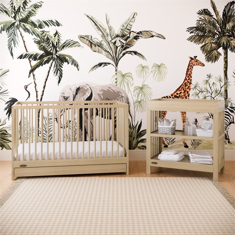 Stork Craft USA Teddi 5-in-1 Wood Convertible Crib w/ Drawer in Driftwood