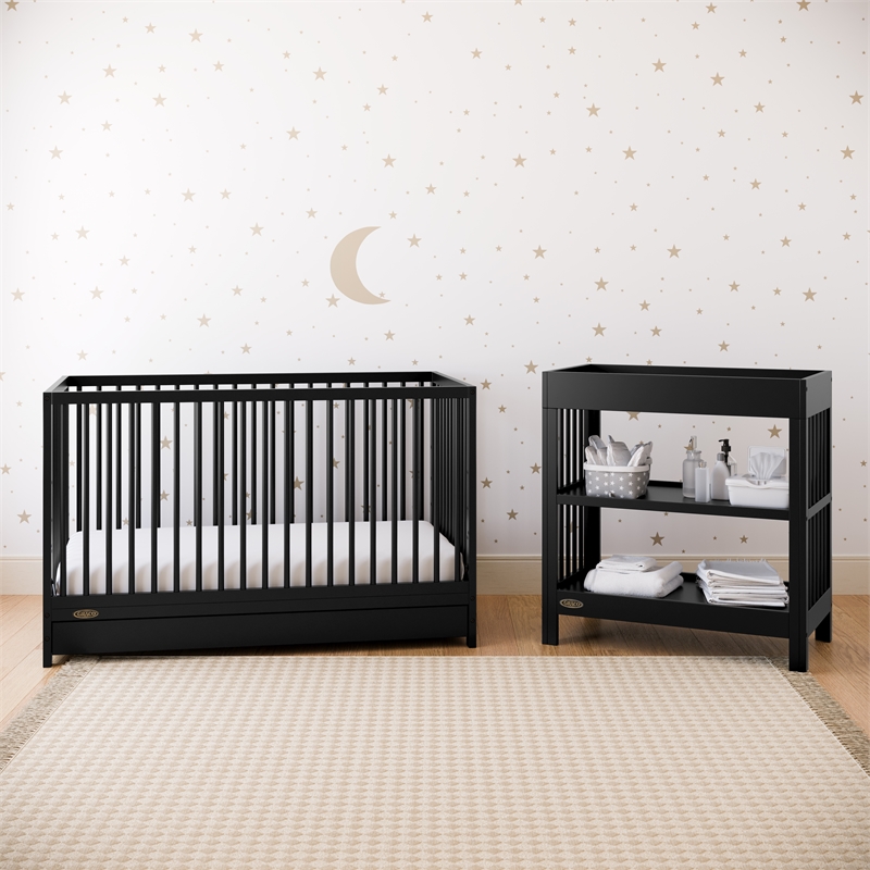 Stork Craft USA Teddi 5-in-1 Wood Convertible Crib w/ Drawer in Black