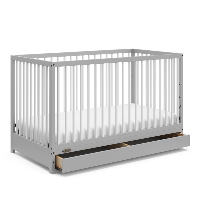Stork Craft USA Teddi 5-in-1 Wood Convertible Crib w/ Drawer in Pebble Gray