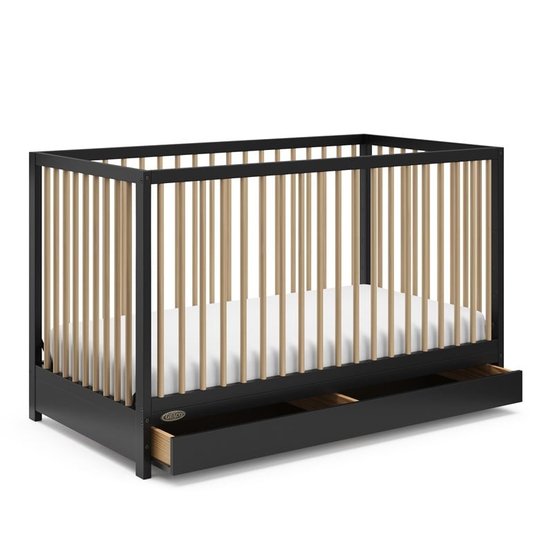 Stork Craft USA Teddi 5-in-1 Wood Convertible Crib w/ Drawer in Black/Driftwood