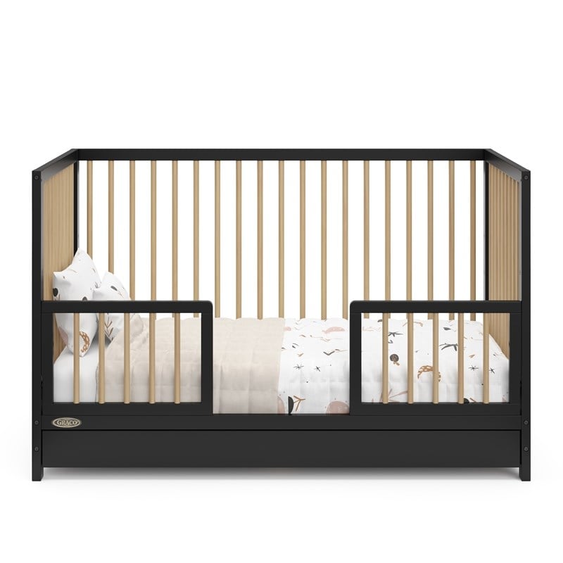 Stork Craft USA Teddi 5-in-1 Wood Convertible Crib w/ Drawer in Black/Driftwood