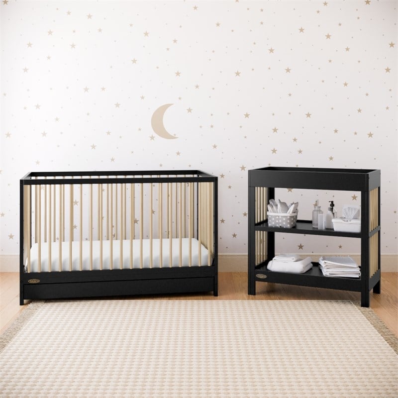 Stork Craft USA Teddi 5-in-1 Wood Convertible Crib w/ Drawer in Black/Driftwood