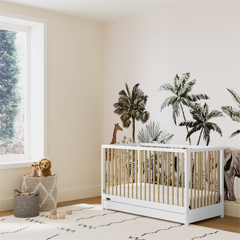 Stork Craft USA Teddi 5-in-1 Wood Convertible Crib w/ Drawer in White/Driftwood