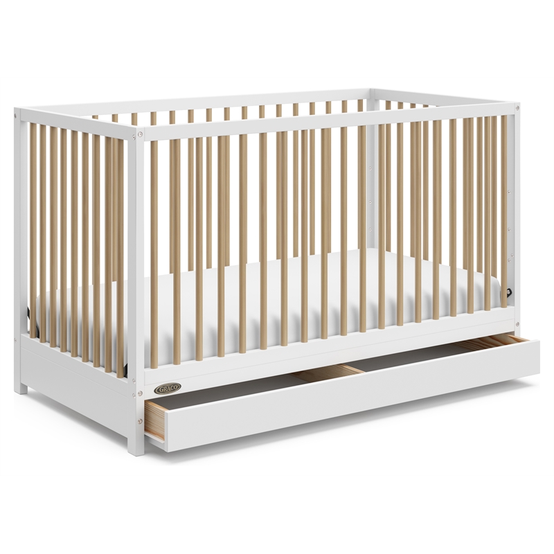 Stork Craft USA Teddi 5-in-1 Wood Convertible Crib w/ Drawer in White/Driftwood