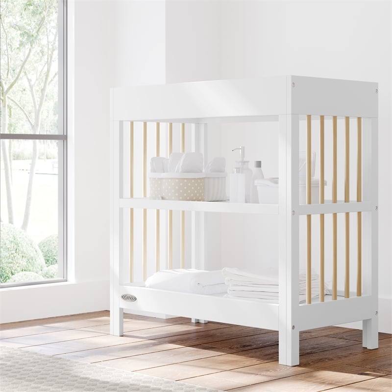 Stork Craft USA Teddi Wood Changing Table with Changing Pad in Driftwood/White