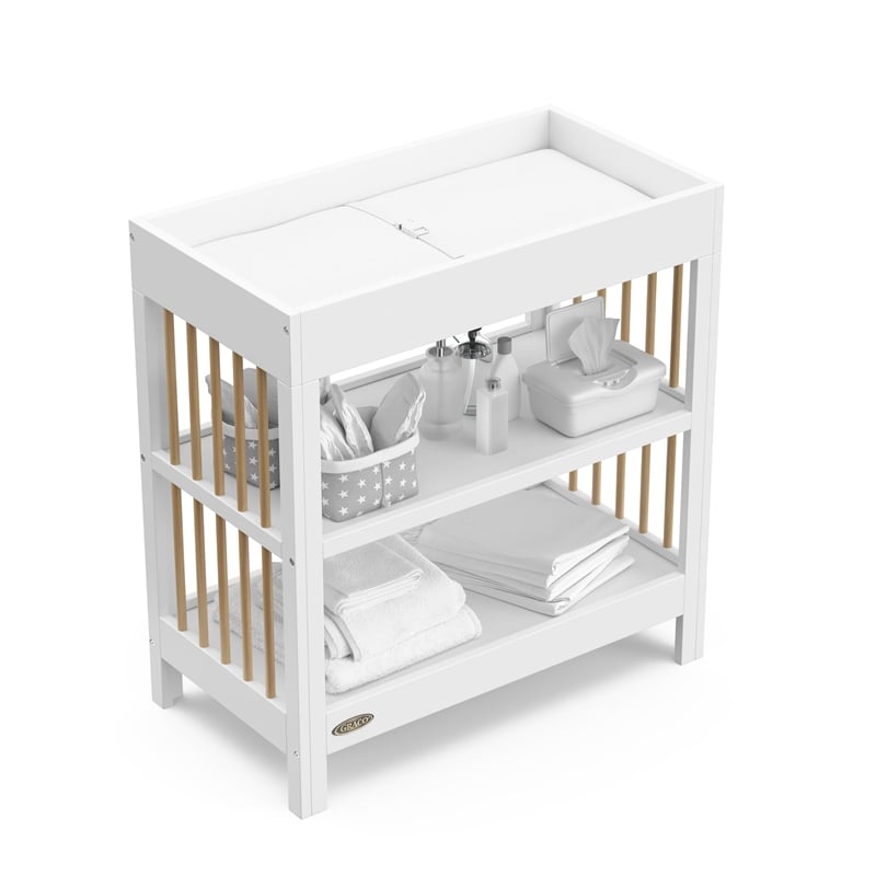 Stork Craft USA Teddi Wood Changing Table with Changing Pad in Driftwood/White