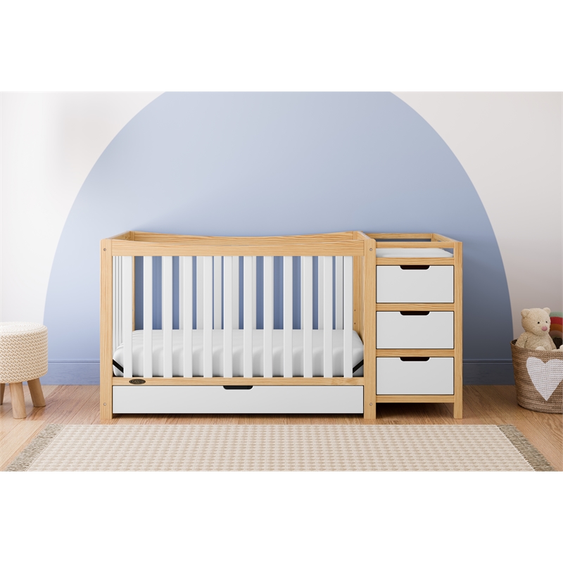 Stork Craft USA Remi 4-in-1 Wood Convertible Crib & Changer in White/Natural