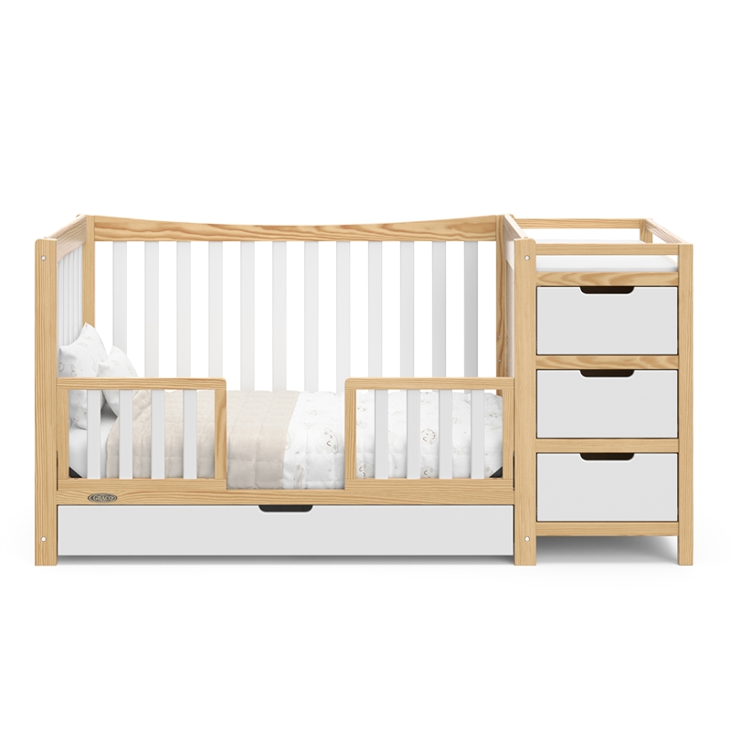 Stork Craft USA Remi 4-in-1 Wood Convertible Crib & Changer in White/Natural