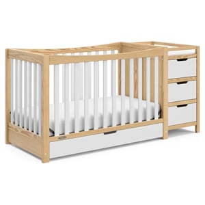 Stork Craft USA Remi 4-in-1 Wood Convertible Crib & Changer in White/Natural