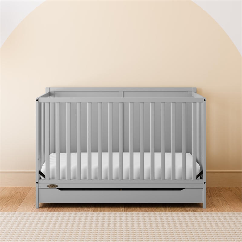 Stork Craft USA Melrose 5-in-1 Wood Convertible Crib with Drawer in Pebble Gray
