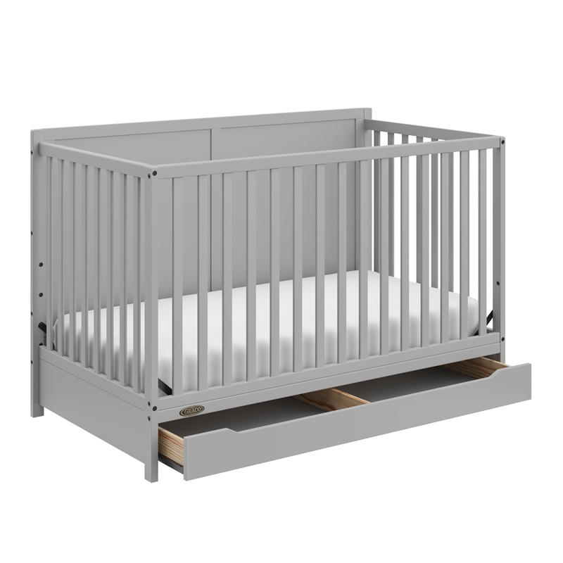 Stork Craft USA Melrose 5-in-1 Wood Convertible Crib with Drawer in Pebble Gray