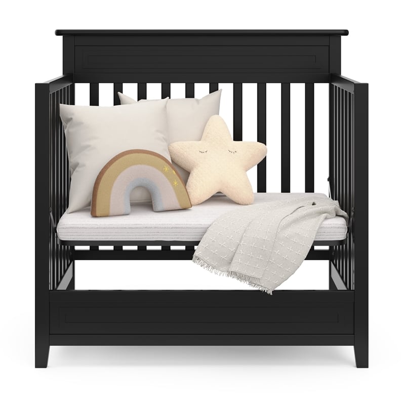 Stork Craft USA Petal 4-in-1 Engineered Wood Convertible Mini Crib in Black