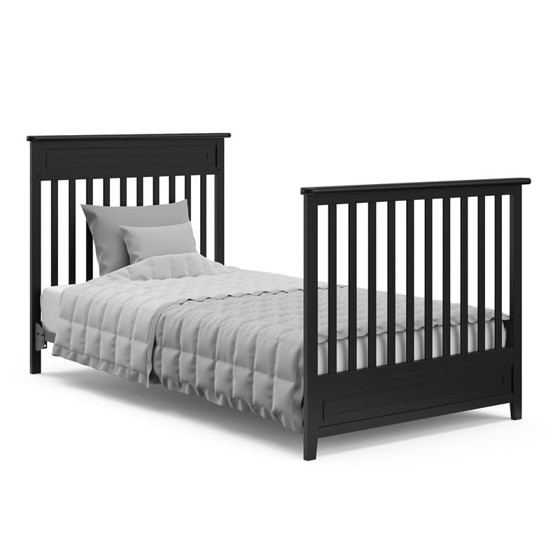 Stork Craft USA Petal 4-in-1 Engineered Wood Convertible Mini Crib in Black