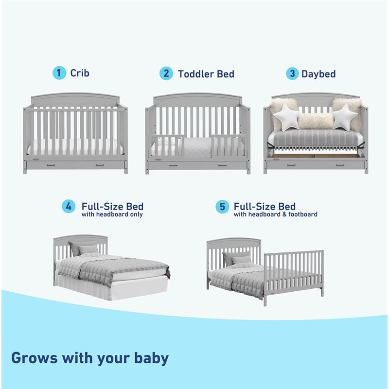 Graco Benton 5-in-1 Convertible Crib with Drawer - Pebble Gray