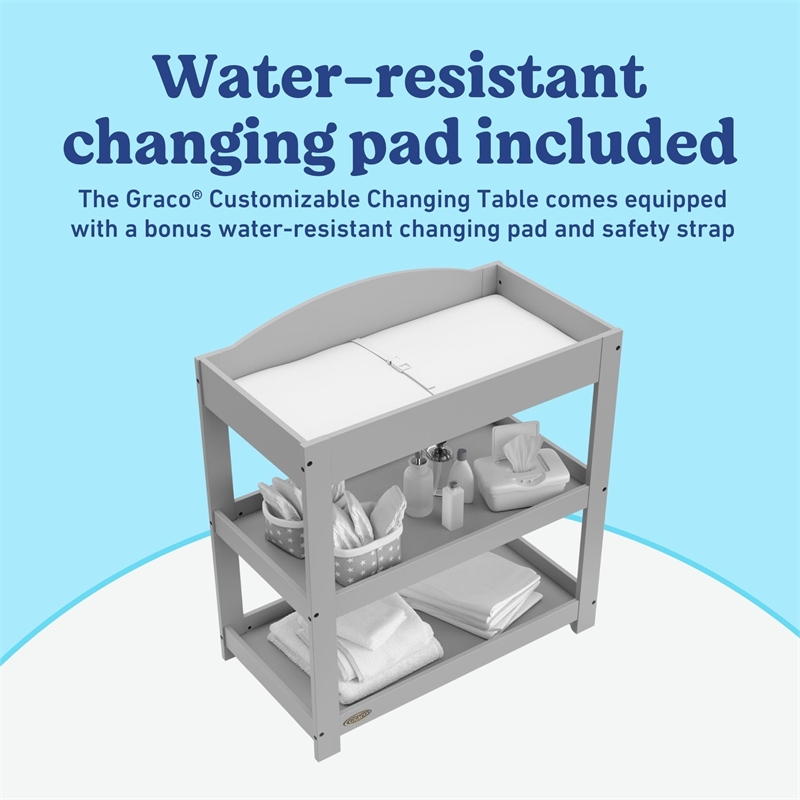 Graco Customizable Changing Table with Water-Resistant Changing Pad Pebble Gray