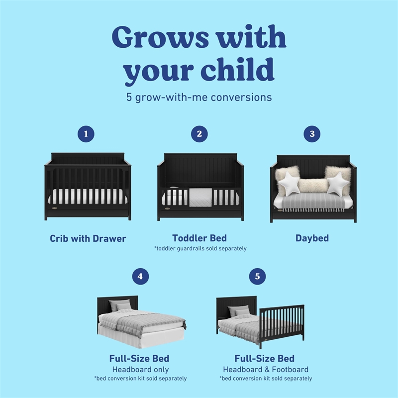 Graco Hadley 5-in-1 Convertible Crib with Drawer - Black