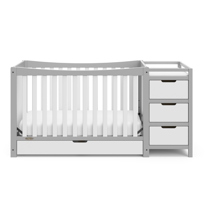 Graco Remi Crib & Changer w/ Foam Crib and Toddler Mattress - Pebble Gray/White