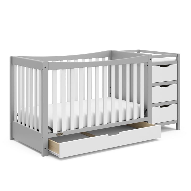 Graco Remi Crib & Changer w/ Foam Crib and Toddler Mattress - Pebble Gray/White