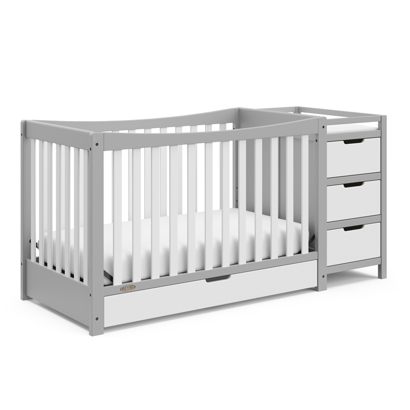 Graco Remi Crib & Changer w/ Foam Crib and Toddler Mattress - Pebble Gray/White