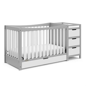 Graco Remi Crib & Changer w/ Foam Crib and Toddler Mattress - Pebble Gray/White