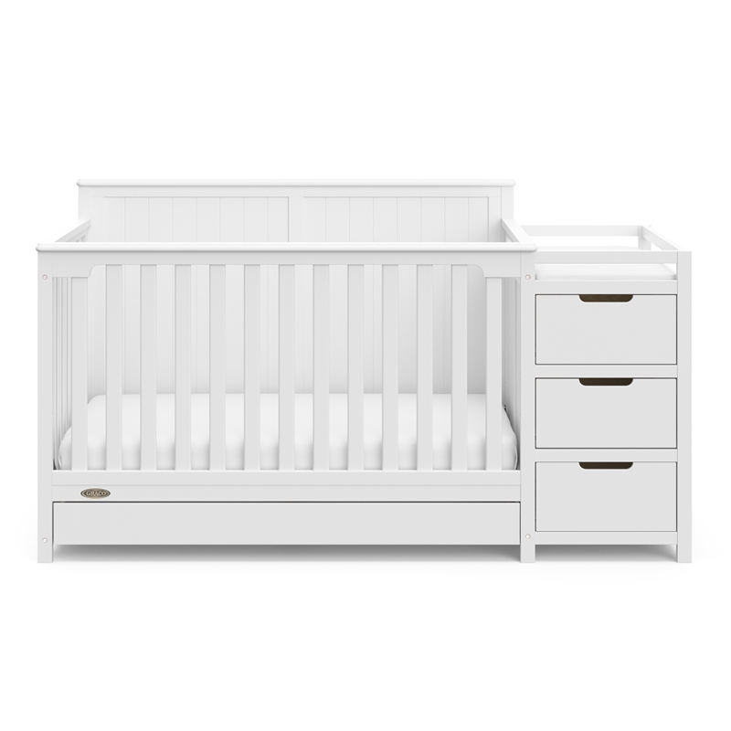 Graco Hadley Crib & Changer w/ Drawer with Crib and Toddler Mattress - White