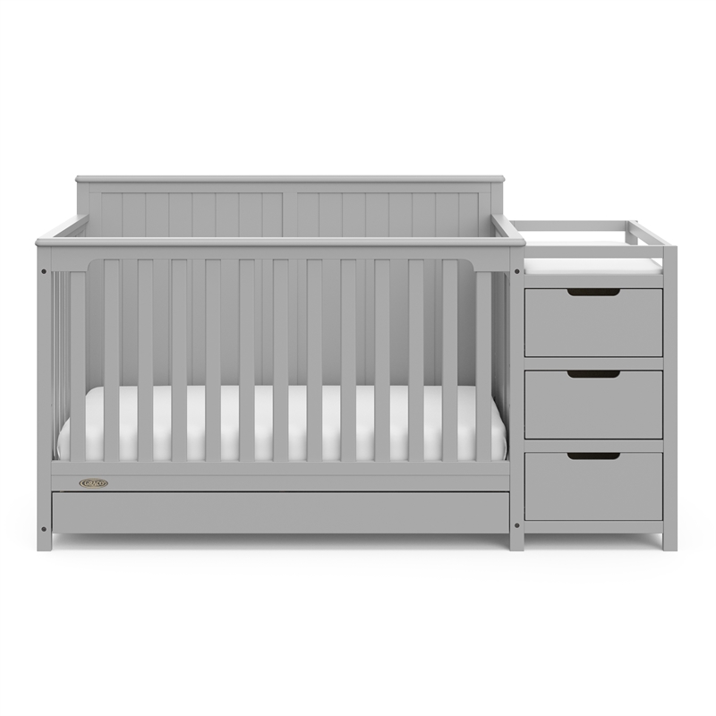 Graco Hadley Crib & Changer w/ Drawer w/ Crib and Toddler Mattress - Pebble Gray
