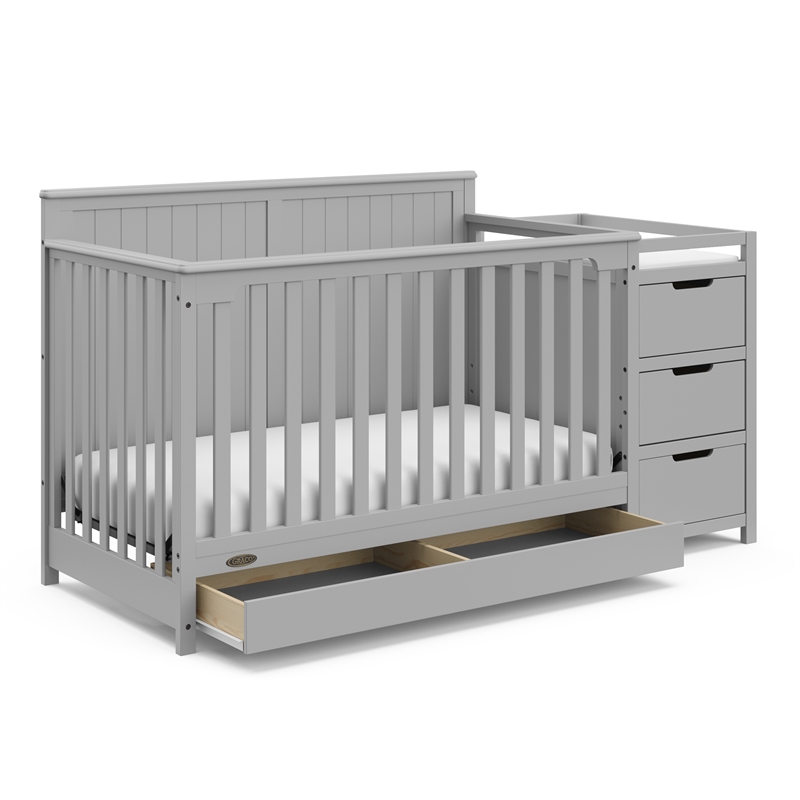 Graco Hadley Crib & Changer w/ Drawer w/ Crib and Toddler Mattress - Pebble Gray