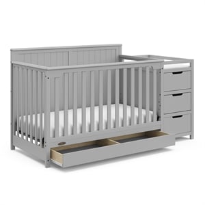 Graco Hadley Crib & Changer w/ Drawer w/ Crib and Toddler Mattress - Pebble Gray
