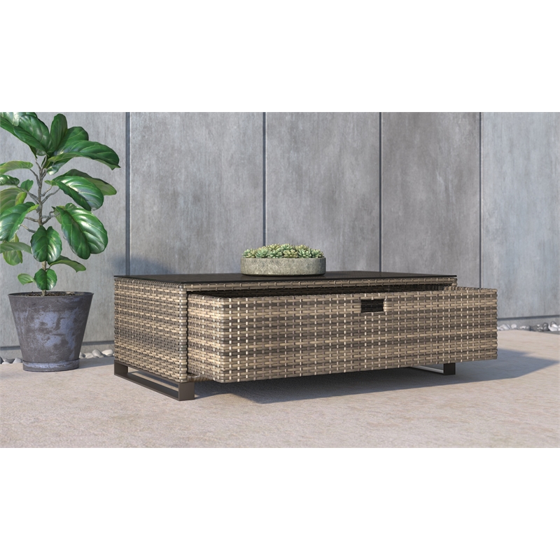 Tommy Hilfiger Oceanside Outdoor Coffee Table with Storage in Brown