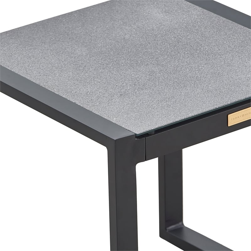 Tommy Hilfiger Hampton Outdoor Side Table with Gray Pebbled Glass