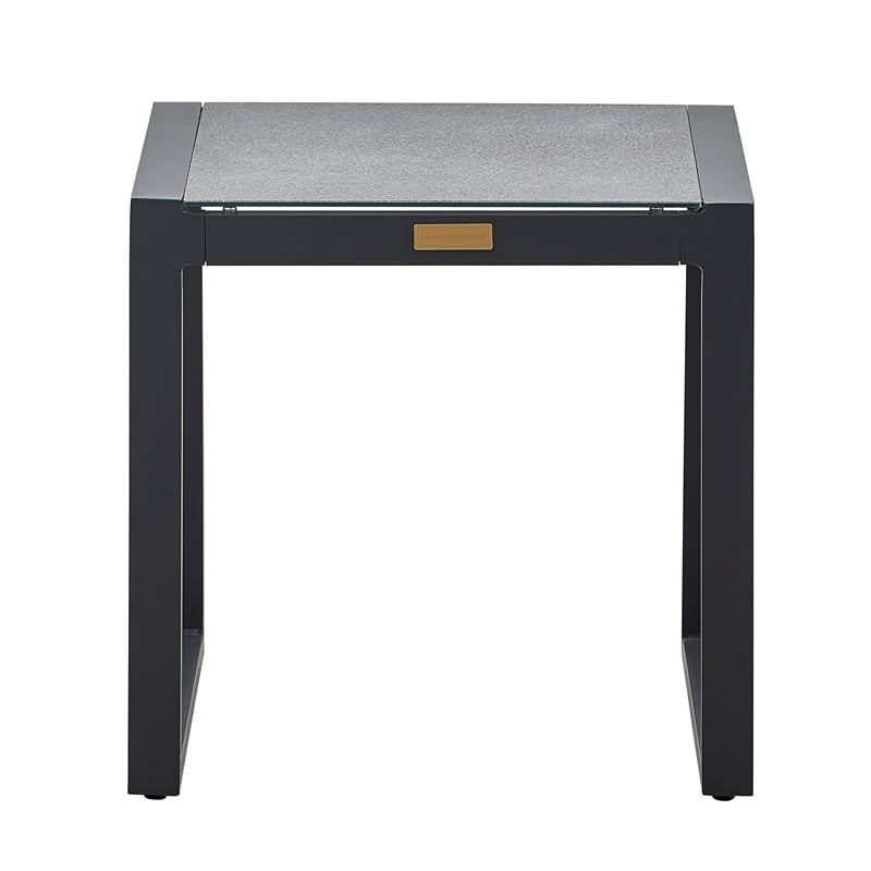 Tommy Hilfiger Hampton Outdoor Side Table with Gray Pebbled Glass