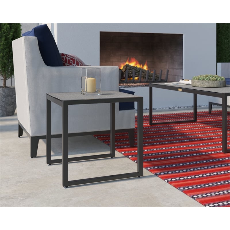 Tommy Hilfiger Hampton Outdoor Side Table with Gray Pebbled Glass