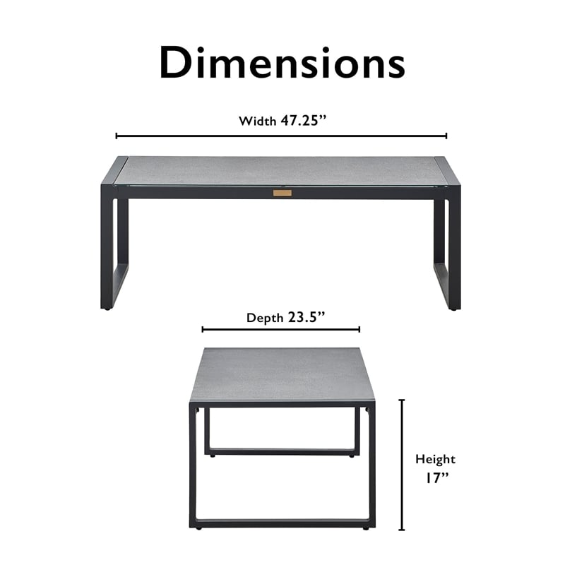 Tommy Hilfiger Hampton Outdoor Coffee Table Gray Pebbled Glass