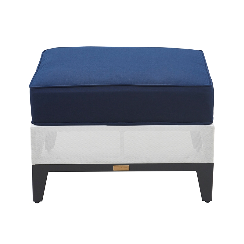 Tommy Hilfiger Hampton Outdoor Ottoman Coastal White and Navy