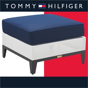 Tommy Hilfiger Hampton Outdoor Ottoman Coastal White and Navy
