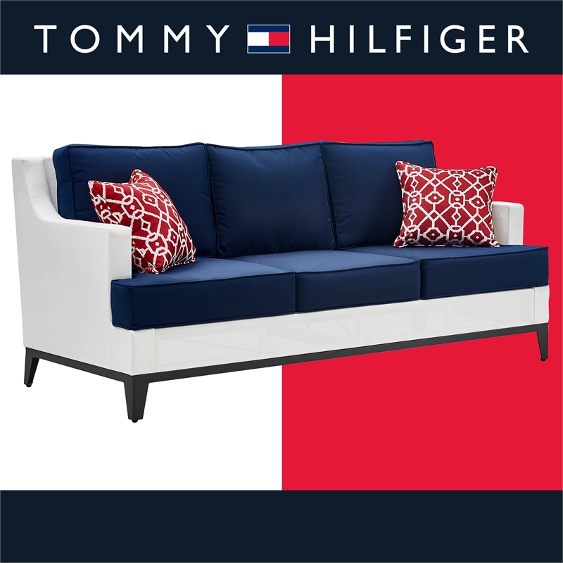 Tommy Hilfiger Hampton Outdoor Mesh Sofa Coastal White and Navy