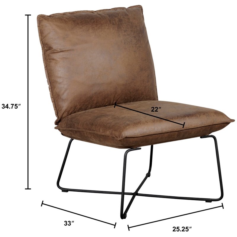 Tommy Hilfiger Ellington Armless Lounge Chair Brown Faux Leather