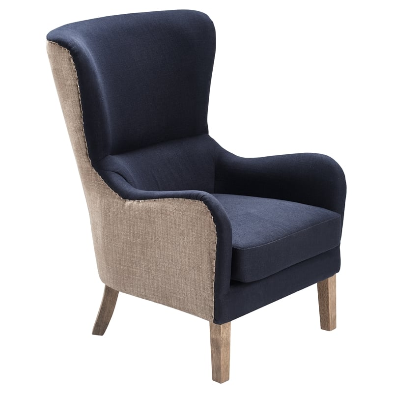 Tommy Hilfiger Warner Wingback Chair Two Toned Brown and Navy