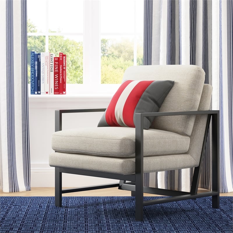 Tommy Hilfiger Russell Grey Metal Frame Accent Chair Linen
