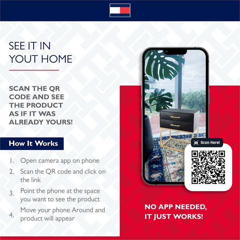 Tommy Hilfiger Ellias Bedside Table Black and Gold