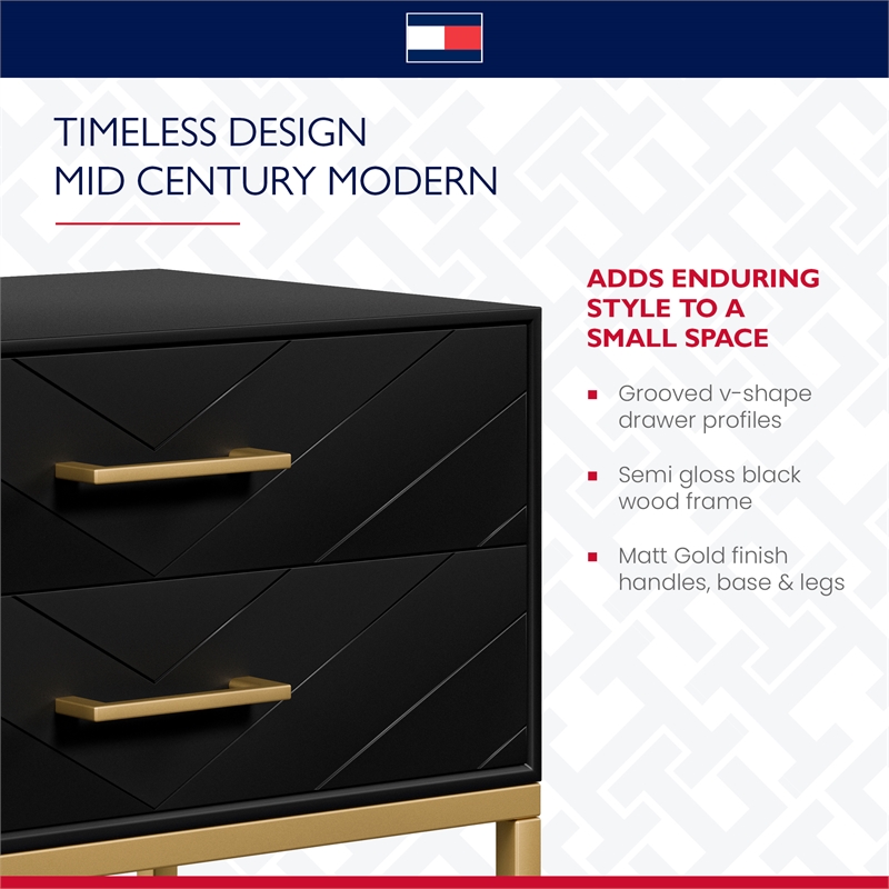 Tommy Hilfiger Ellias Bedside Table Black and Gold