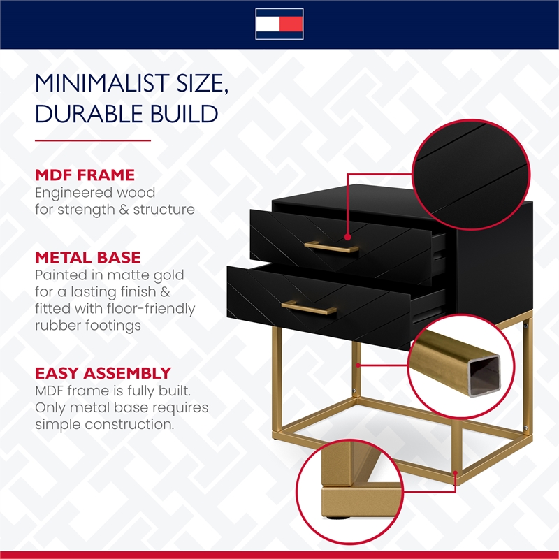Tommy Hilfiger Ellias Bedside Table Black and Gold