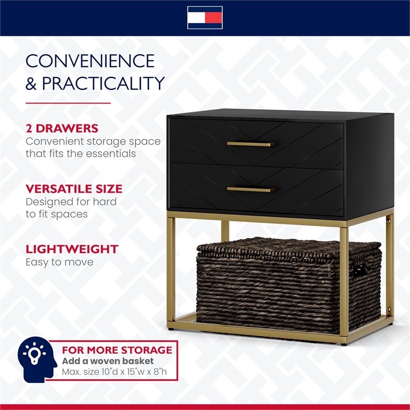 Tommy Hilfiger Ellias Bedside Table Black and Gold