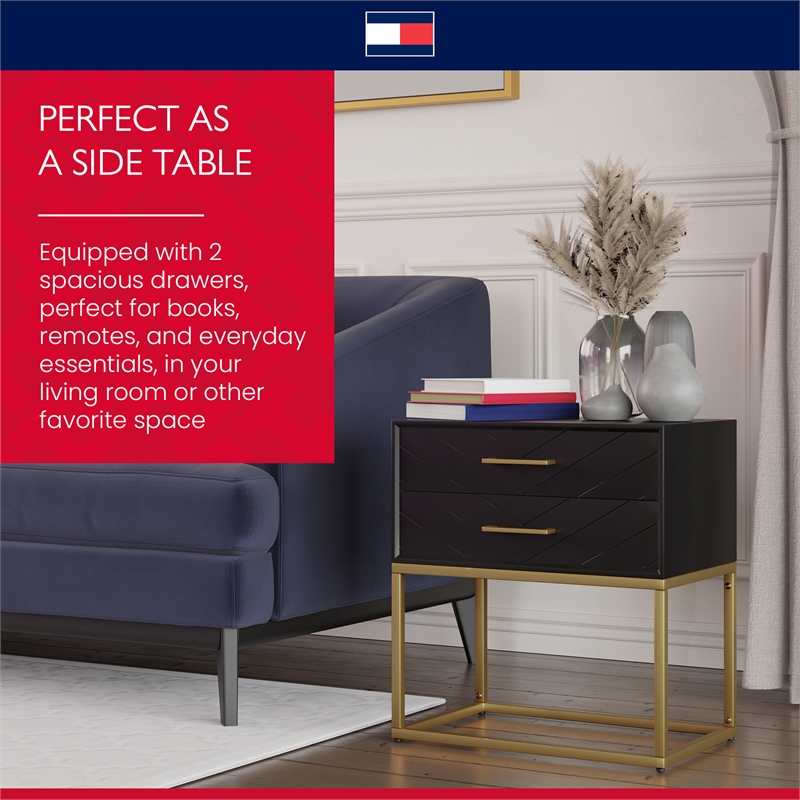 Tommy Hilfiger Ellias Bedside Table Black and Gold
