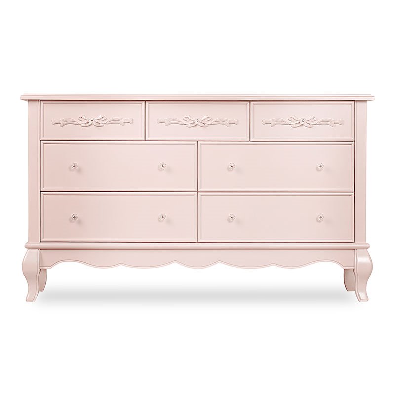 Evolur Aurora 7 Drawer Kids Double Dresser In Blush Pink Pearl